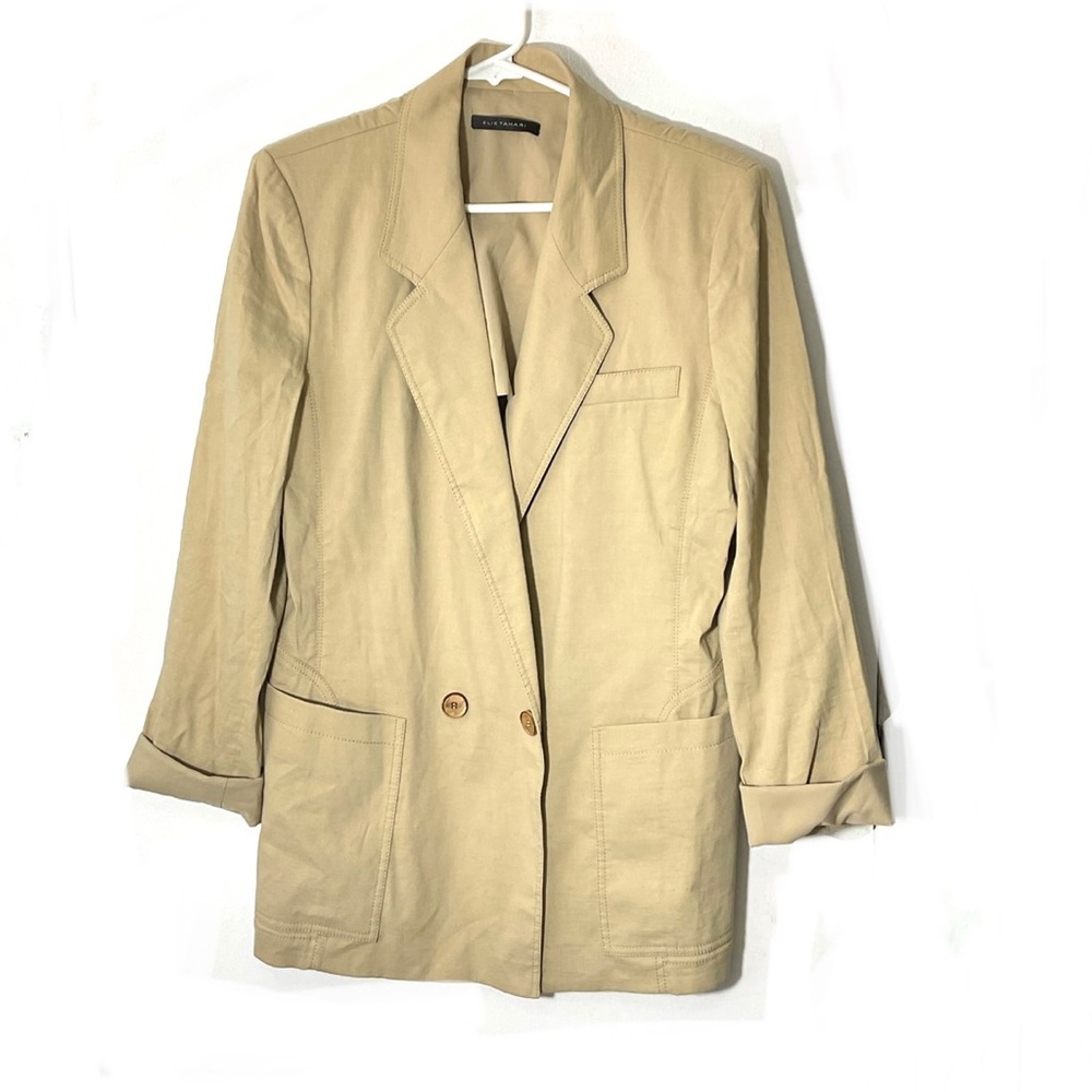 Vintage elie tahari jacket one button blazer tan womens